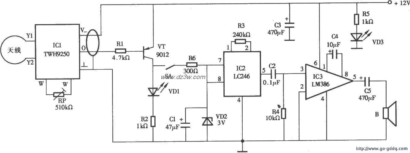 用TWH9250构成的微波语言电路图