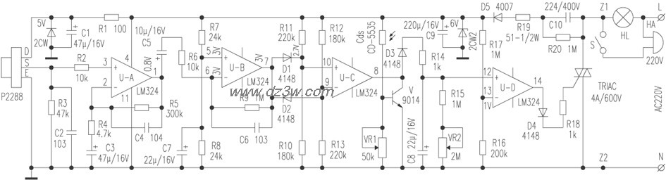ＰＩＲ人体热释电红外报电路图