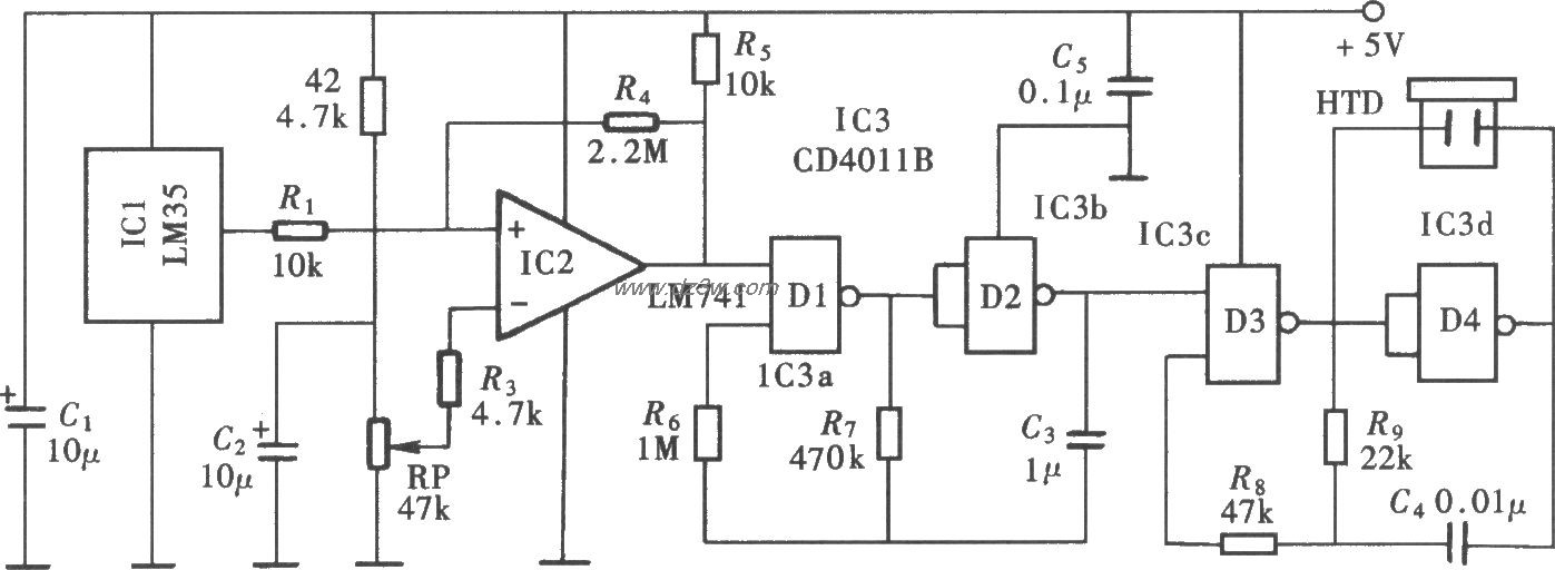 超温监测警示电路(LM35、电路图