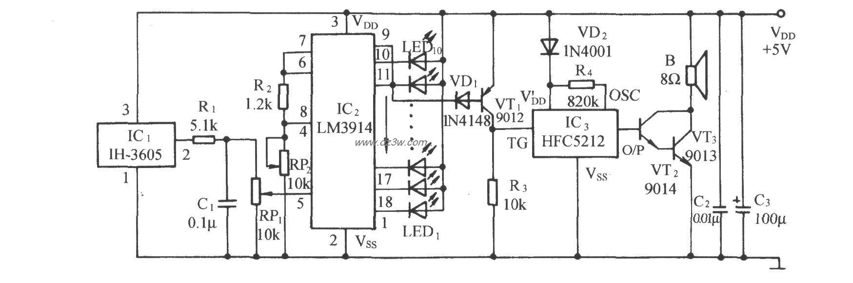 相对湿度LED显示及湿度过电路图