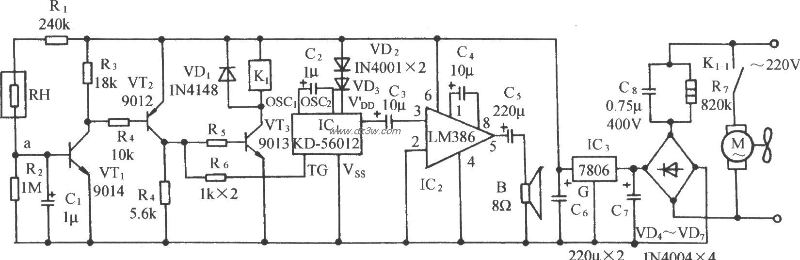 暖房或大棚防结露自动排电路图