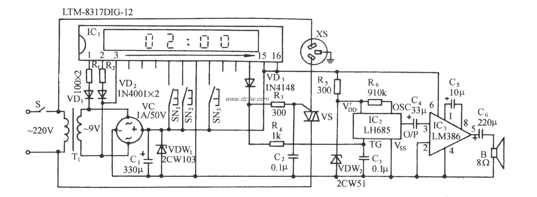 钟控定时启动迷惑性防盗电路图