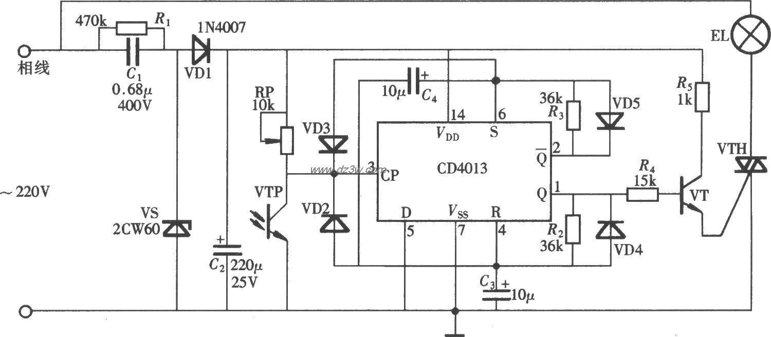 由CD4013组成的路障自动电路图