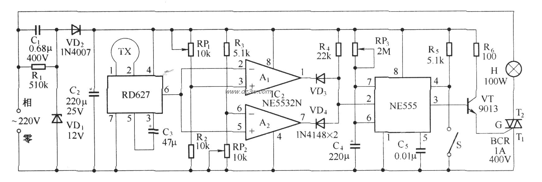 阳台防盗灯电路图