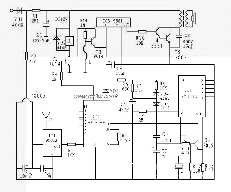 多用途遥控报警控制器解电路图