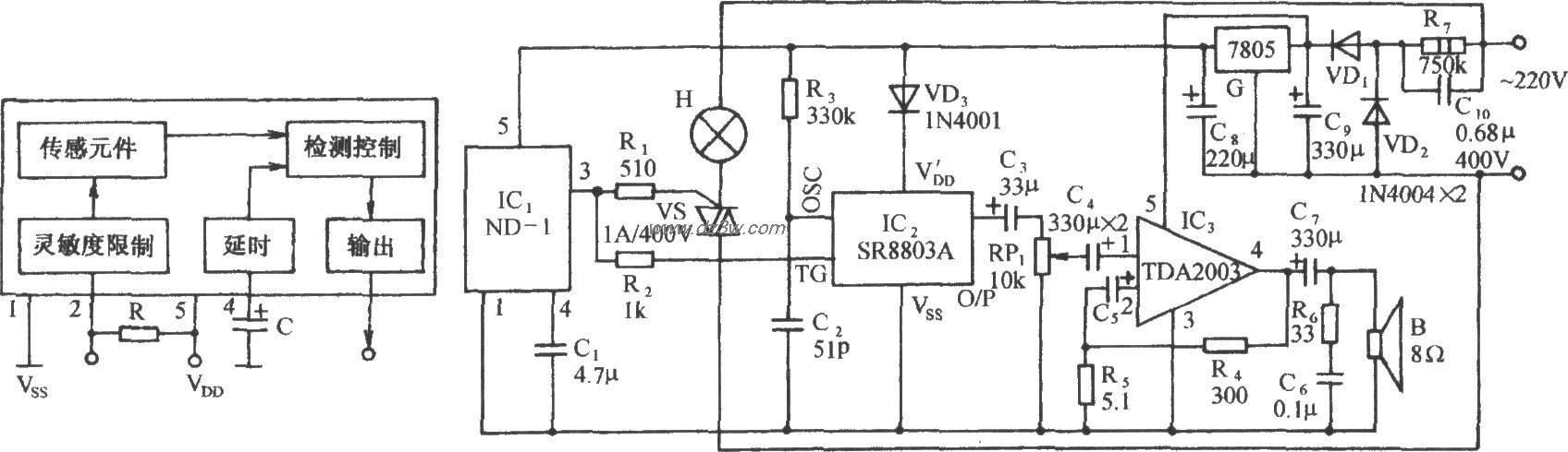 采用ND-1振动位移传感的电路图