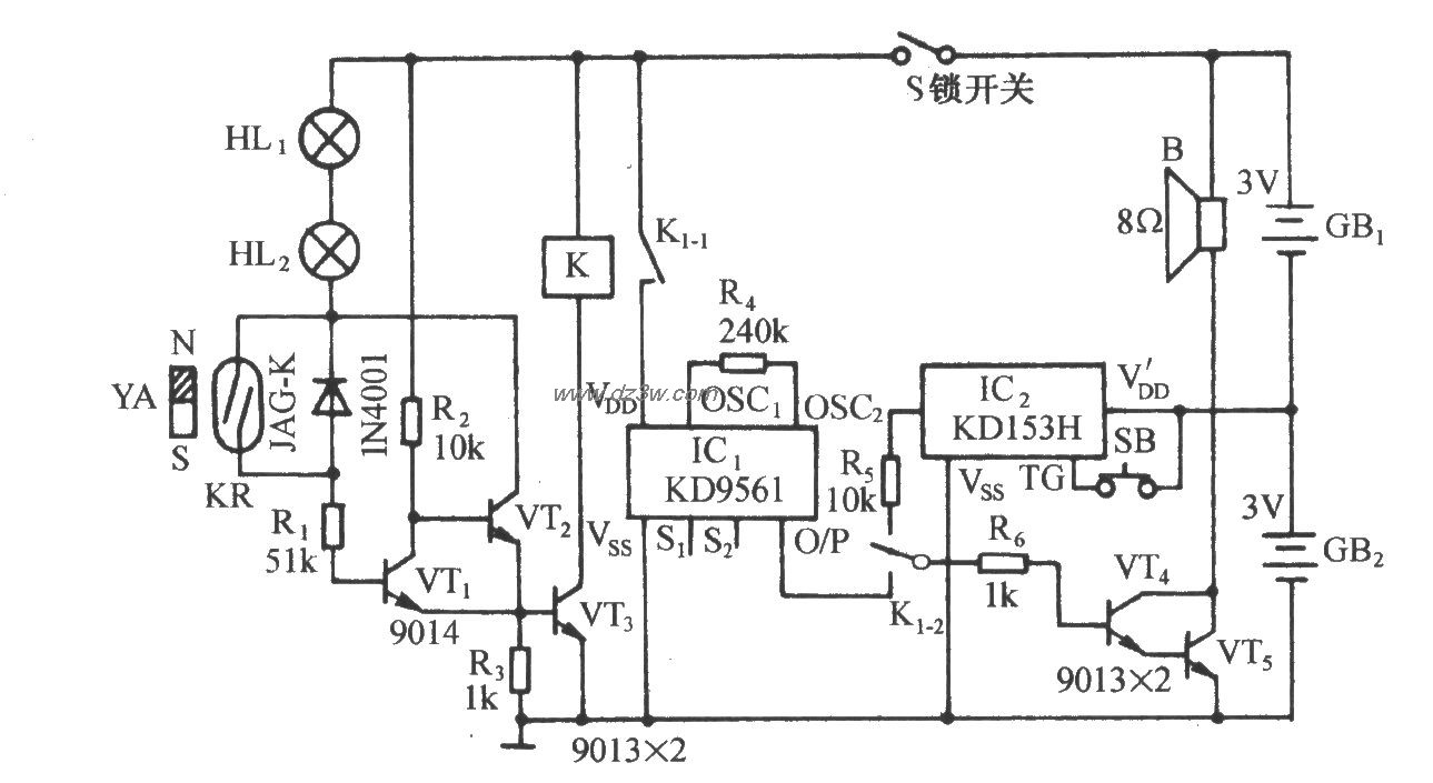 光华防盗门铃电子锁电路电路图
