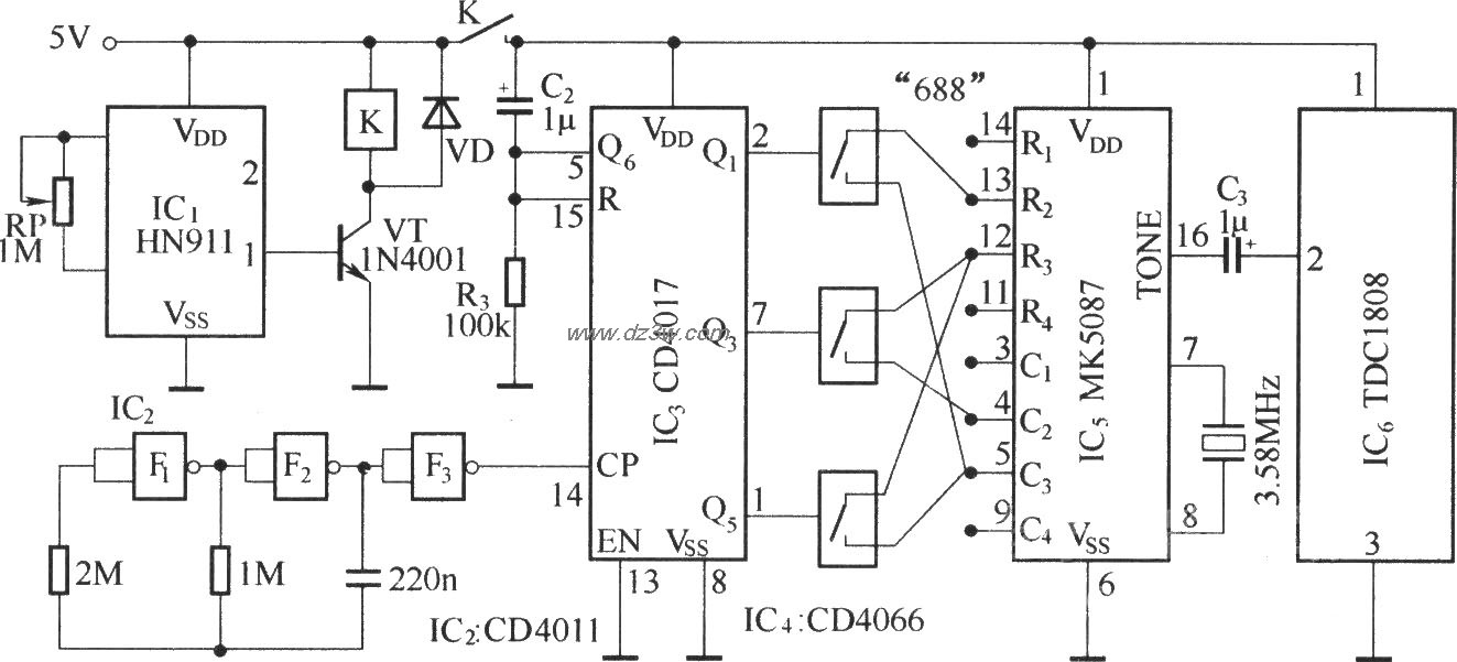 红外探测多路无线报警电电路图