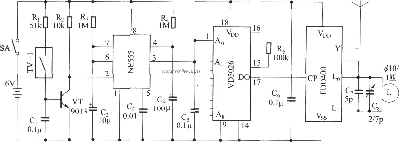 自行车防盗报警器电路图