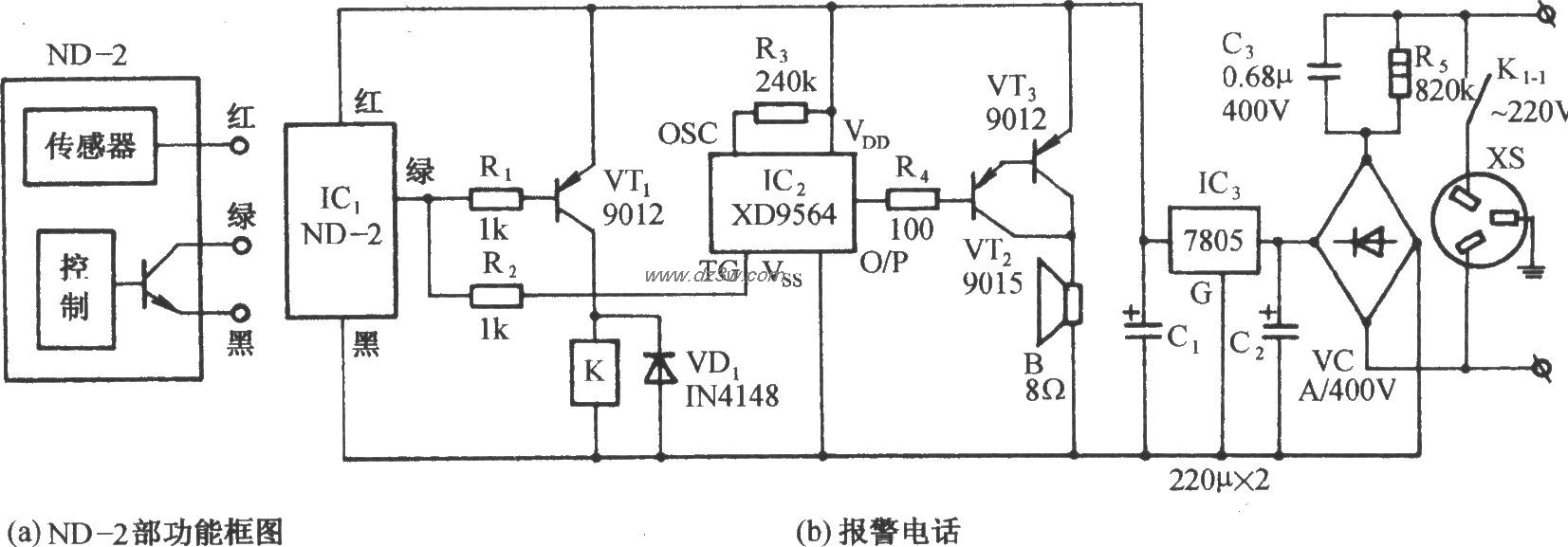 使用ND-2的文物保安报警电路图