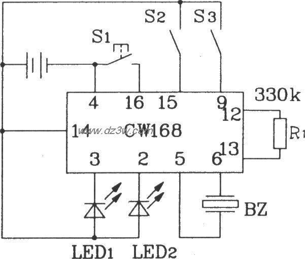 CW168新颖闪光报警集成电电路图