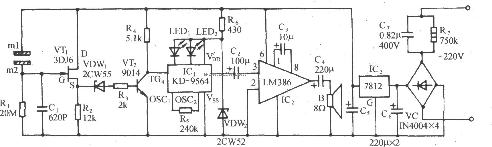 用金属板作烟雾传感器的电路图