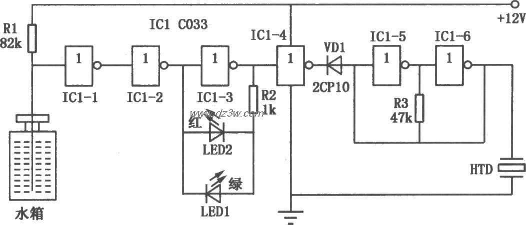 汽车水箱水位报警器电路图