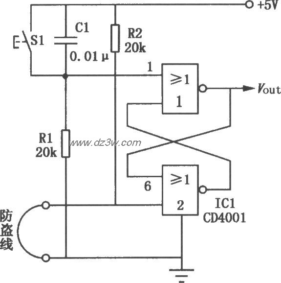 防盗报警探测电路(CD401电路图