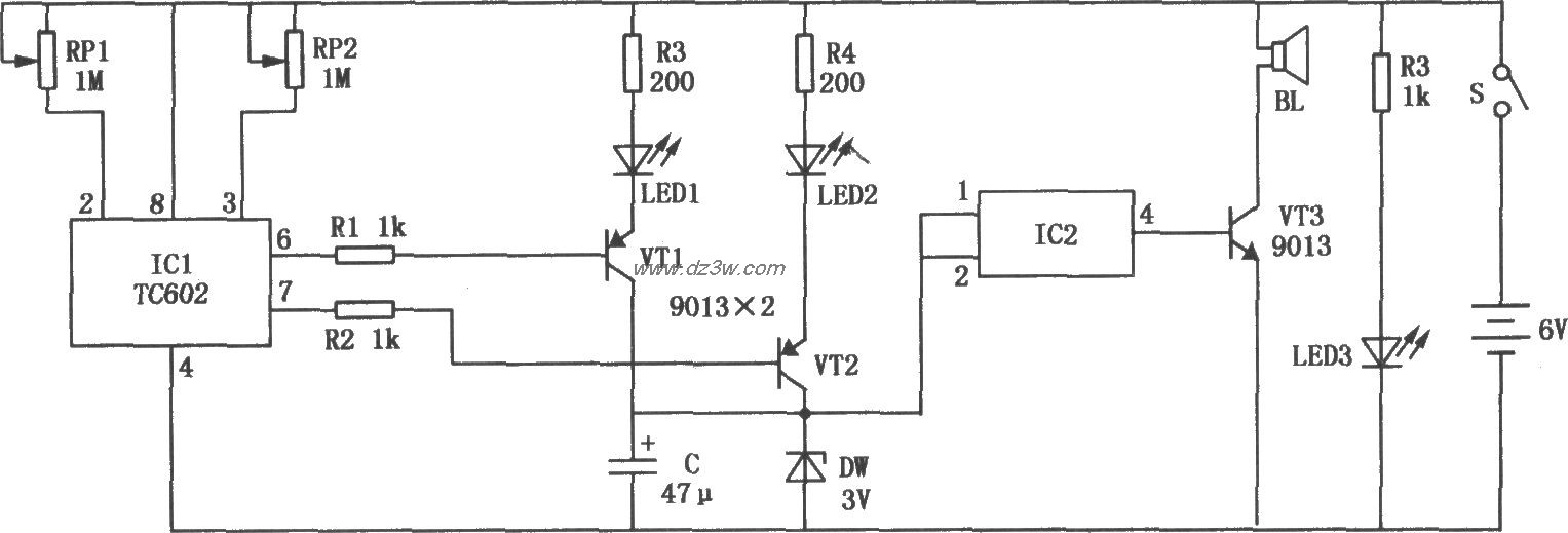 双限温报警器电路(TC602电路图