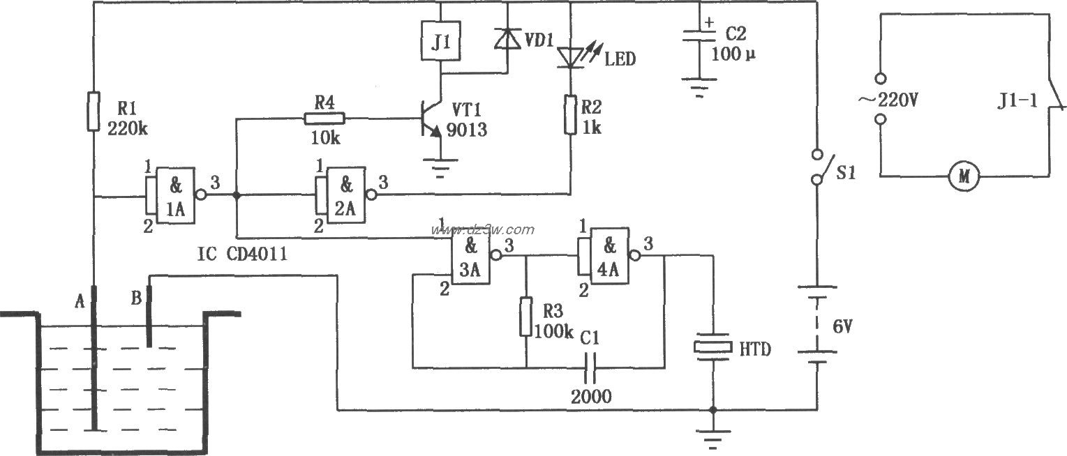 水满报警电路(CD4011)电路图