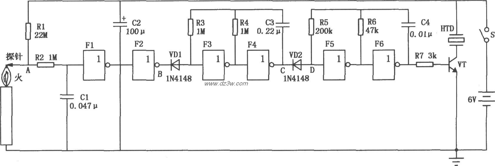 燃气熄火报警器电路(CD4电路图