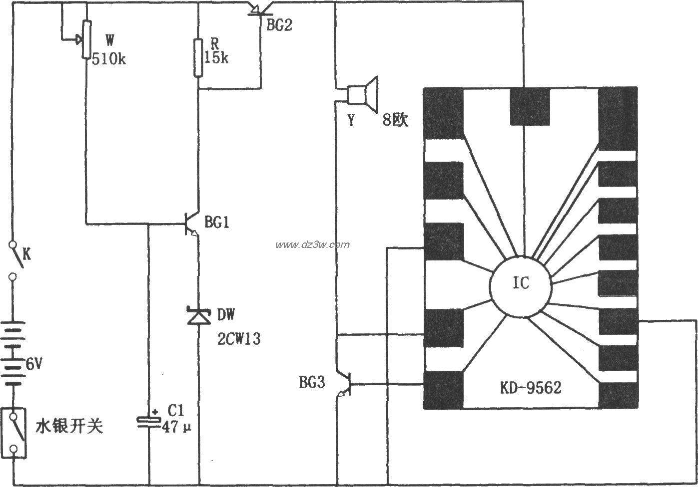 自动求救报警器电路(KD9电路图