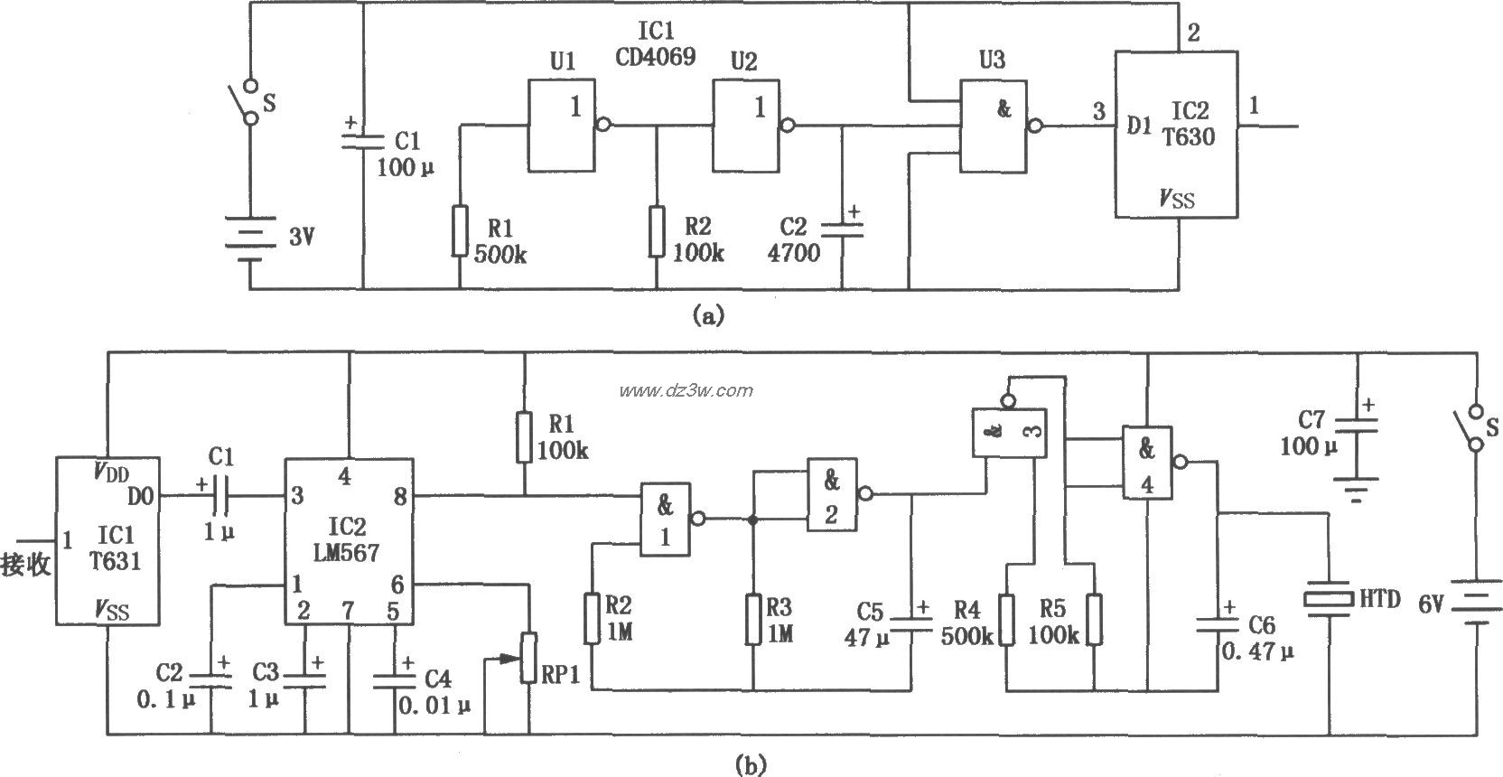 旅行包远离报警器电路(C电路图