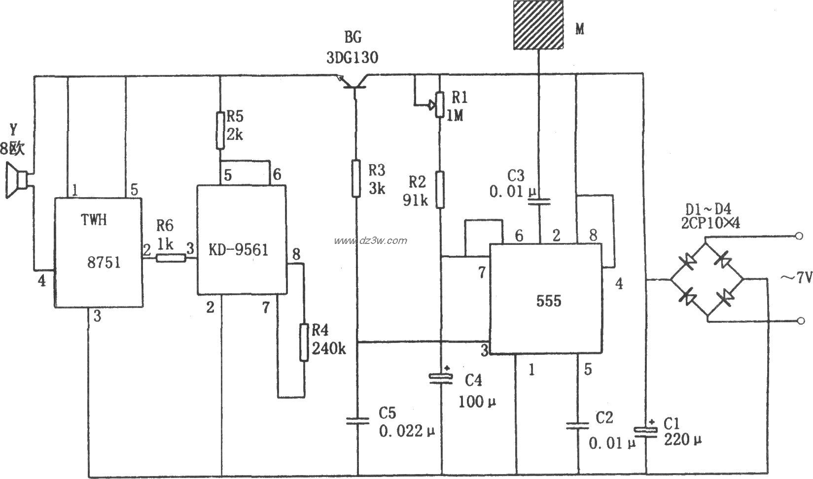触摸式防盗报警电路(TWH电路图
