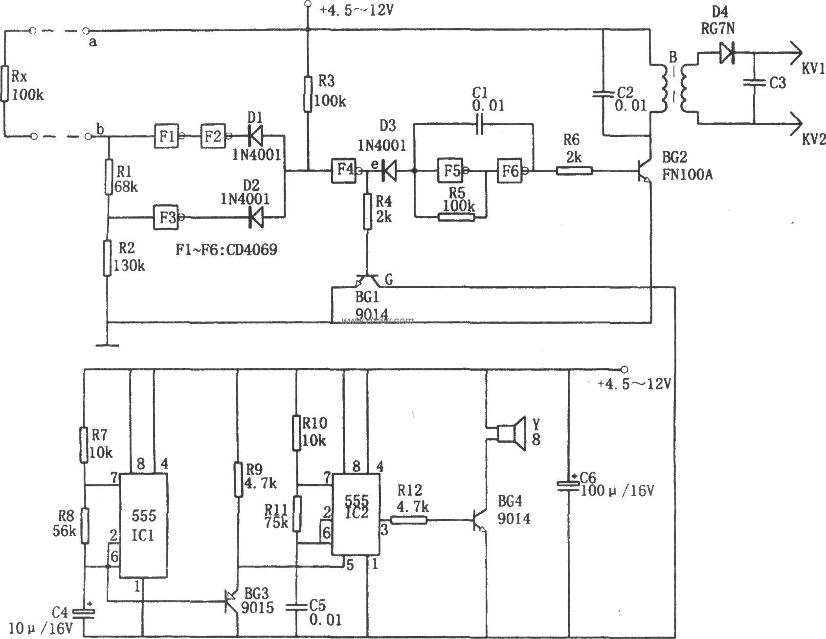 高压密码防护报警电路电路图