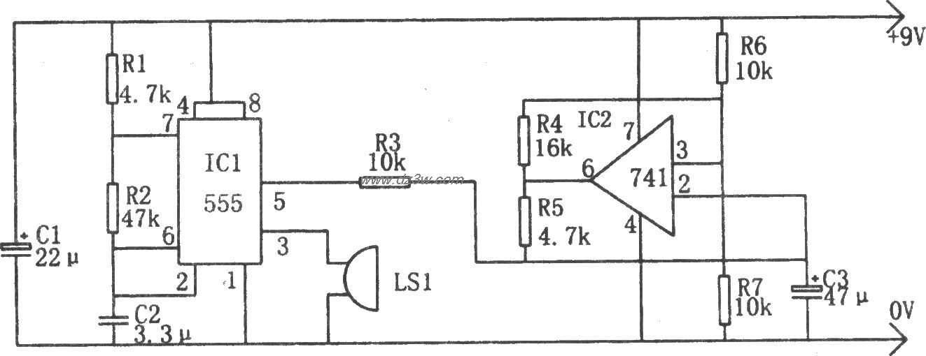 扫频报警电路(555、741)电路图