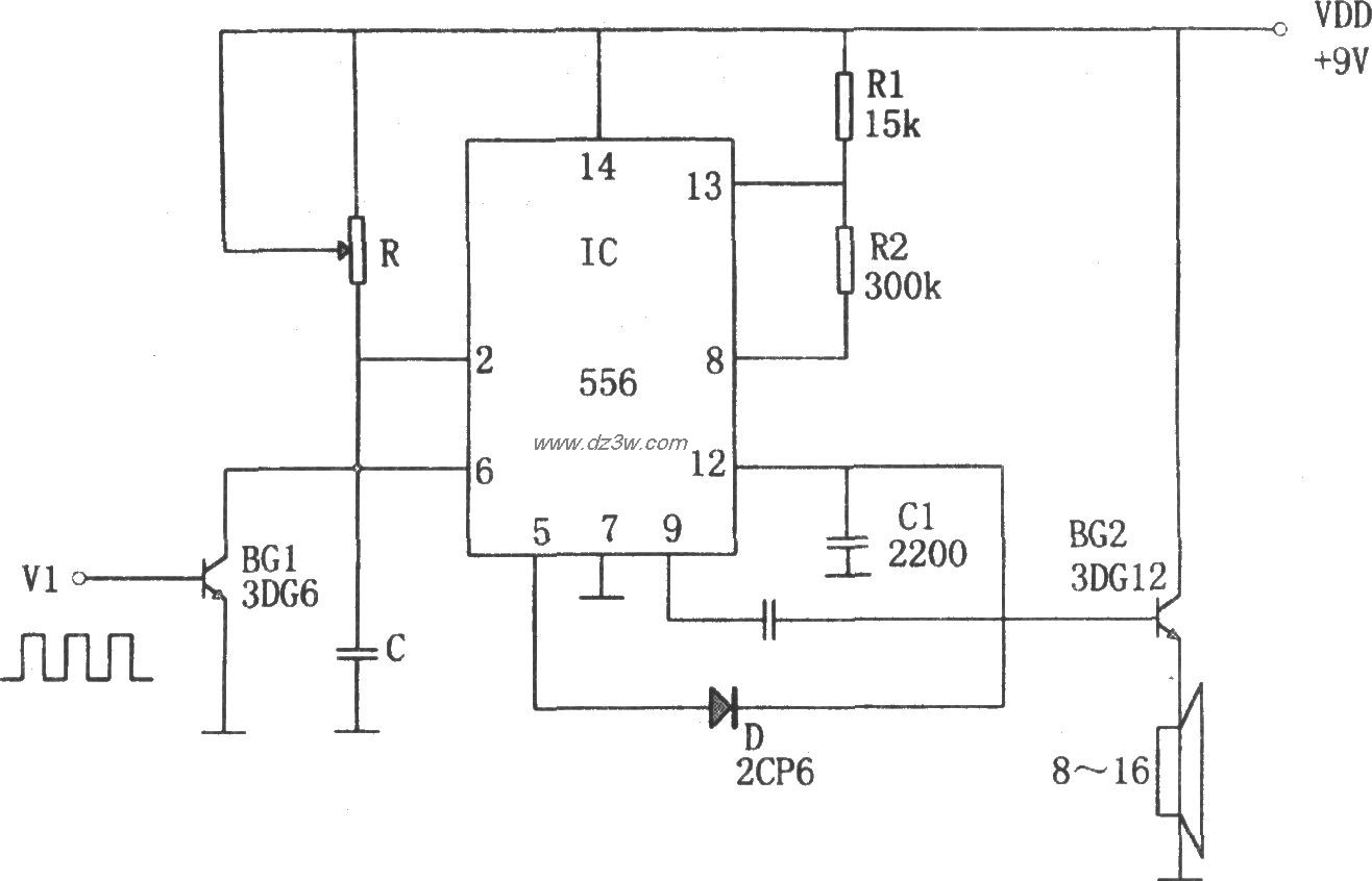 转速低限报警电路(556)电路图