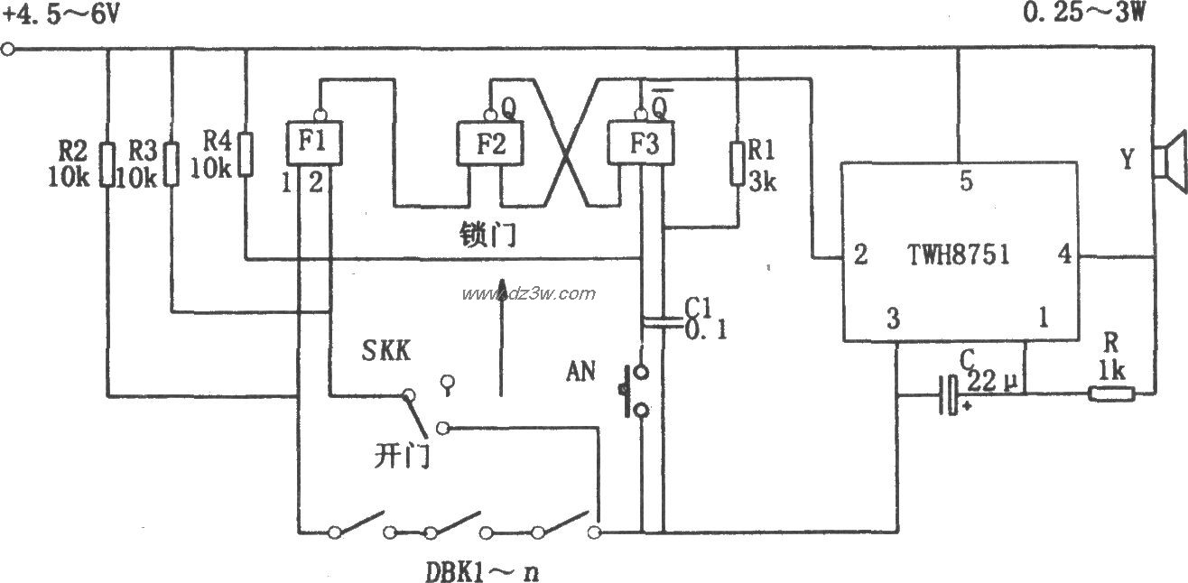 锁控防盗报警电路(TWH87电路图