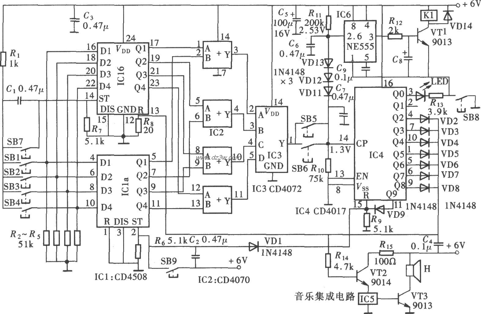 有报警功能的密码锁(CD4电路图