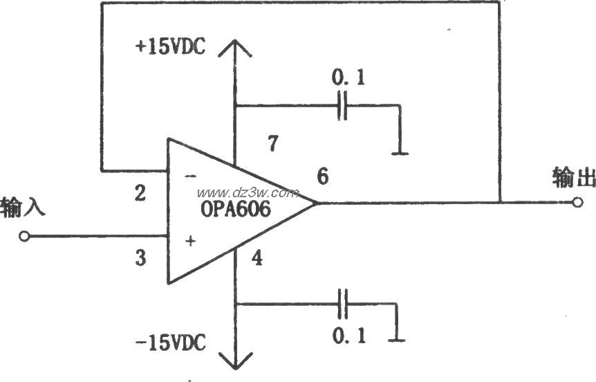 OPA606构成的12MHz宽带缓电路图
