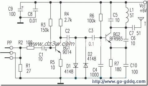 用BFR965组成的无线话筒电路图
