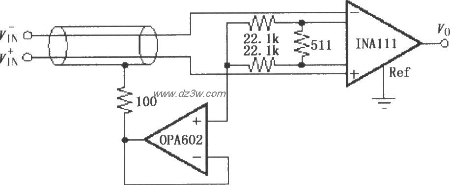 INA111构成的屏蔽驱动电电路图