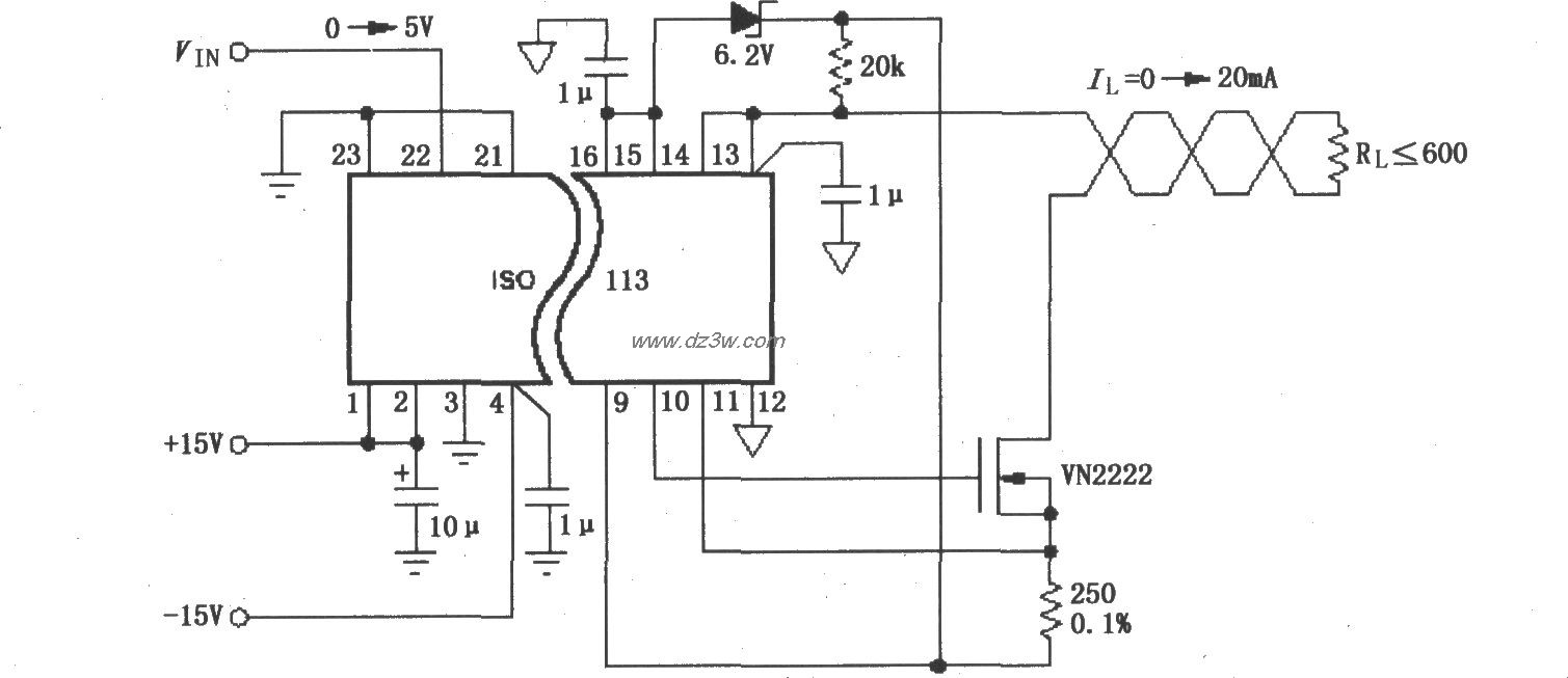 由ISO113构成的0～20mA隔电路图