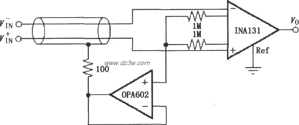 由INA131构成的屏蔽驱动电路图