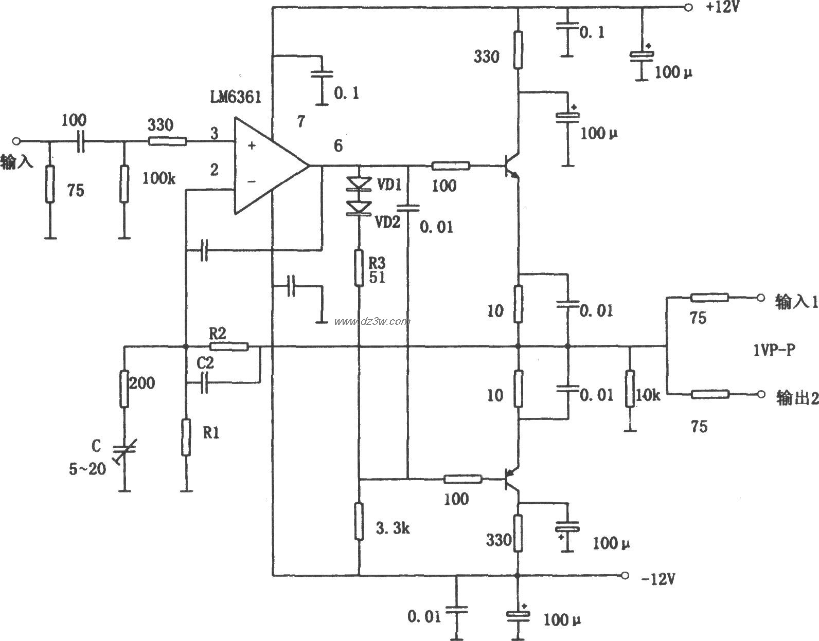 LM6361构成的用于容性负电路图