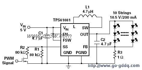 用TPS61081的WLED显示屏电路图