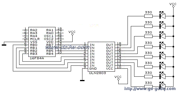 用ULN2803的LED发光二极电路图