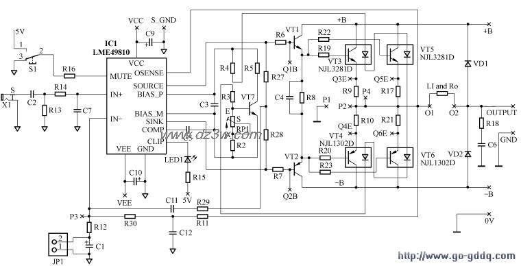 用LME49810构成的功放电电路图