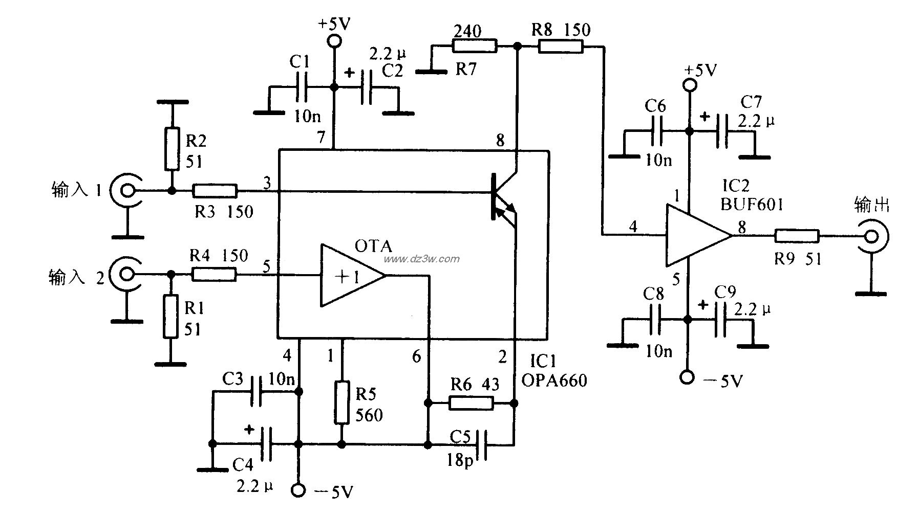 400MHz差动放大电路电路图
