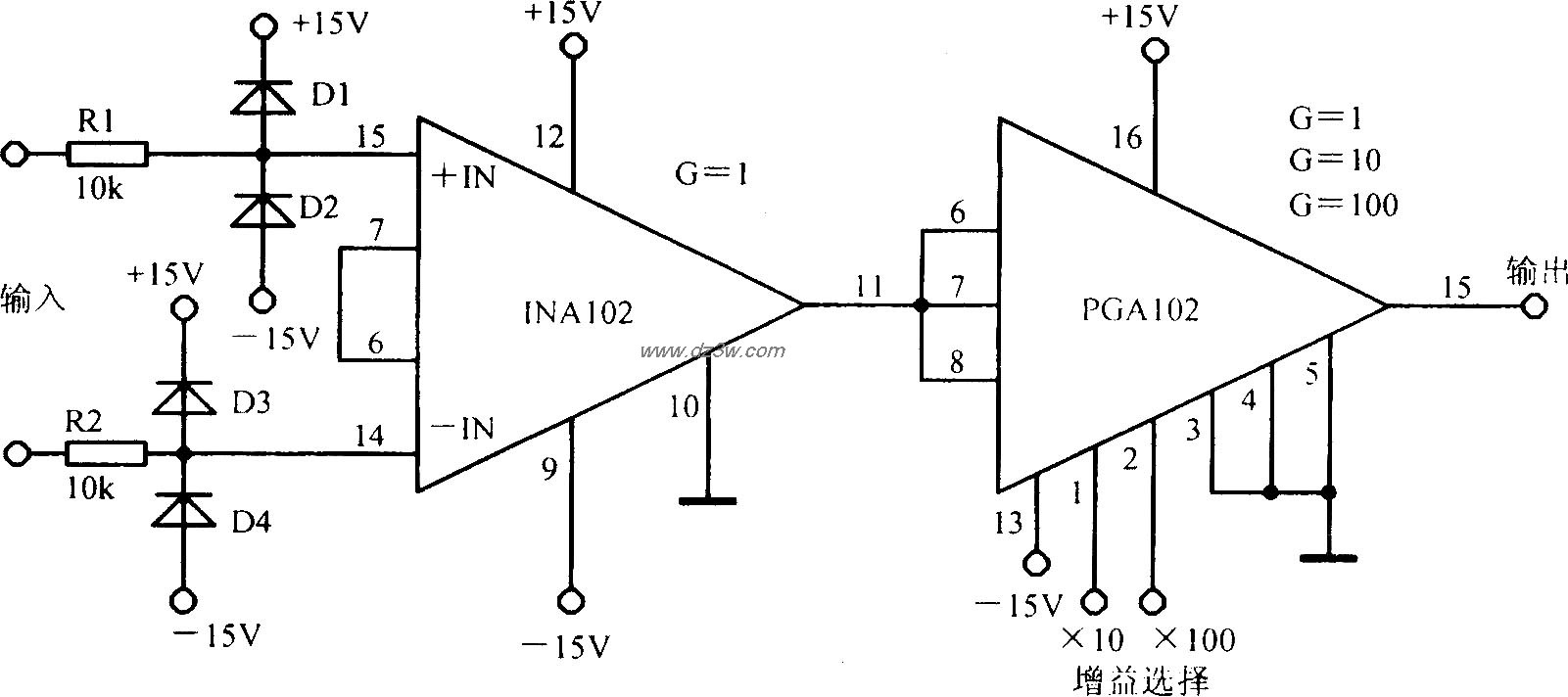 增益可编程仪器放大电路电路图
