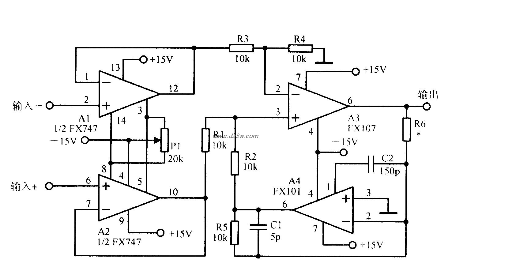 增益可变的差分放大电路电路图