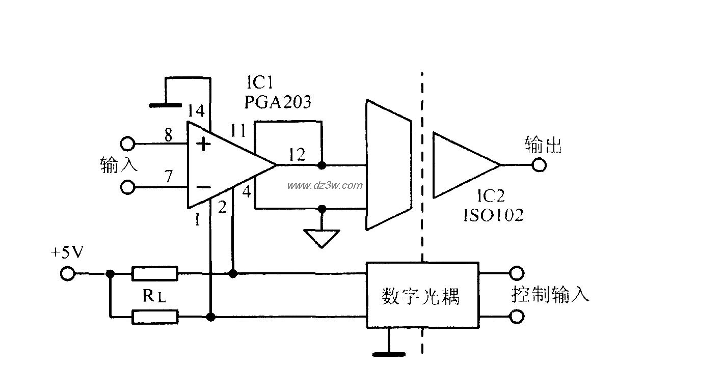 增益可编程隔离放大电路电路图