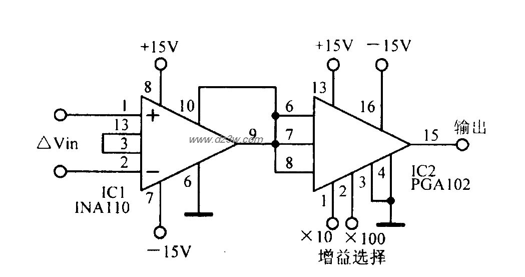 数控高速增益可编程放大电路图