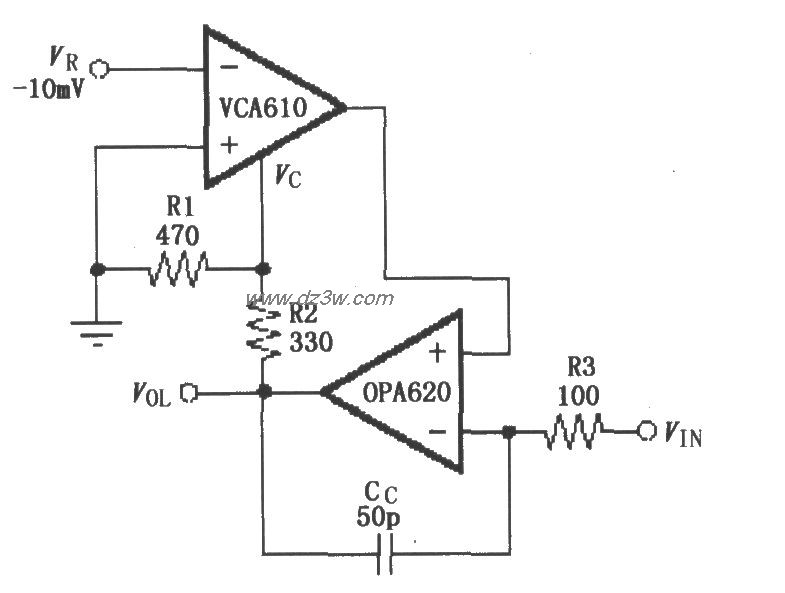 温度补偿对数响应的反馈电路图