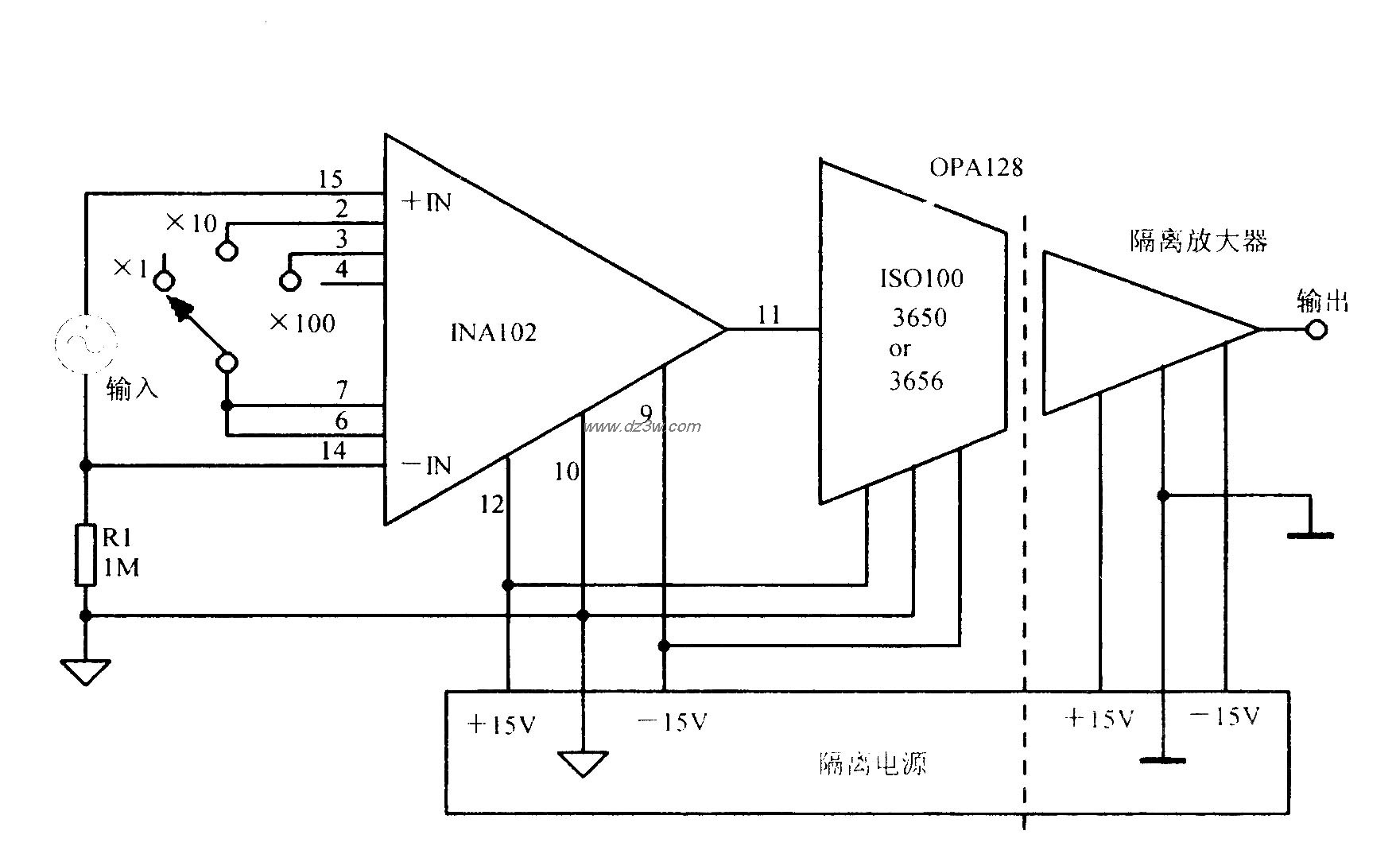 隔离仪器放大电路电路图