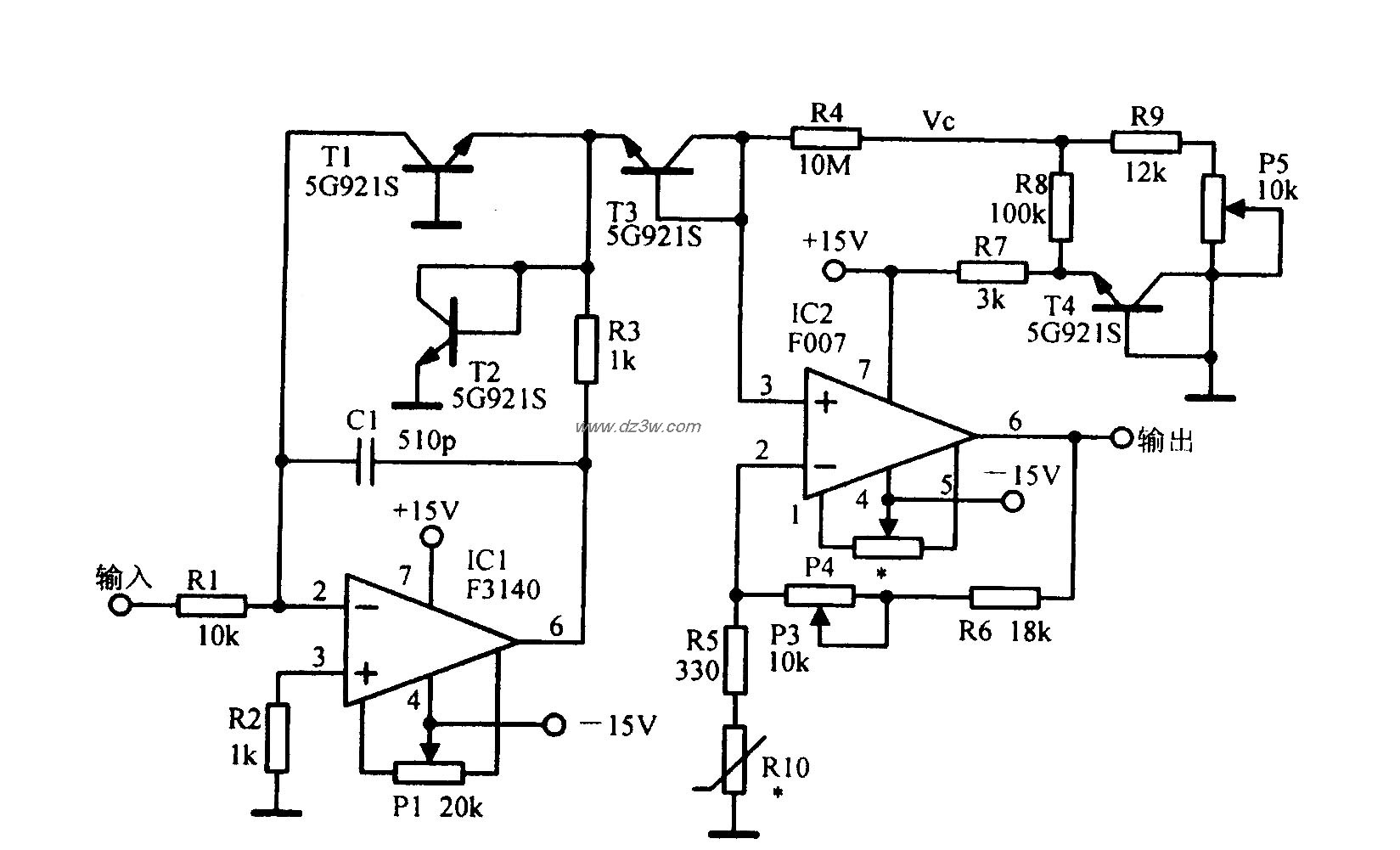 温度稳定的对数放大电路电路图