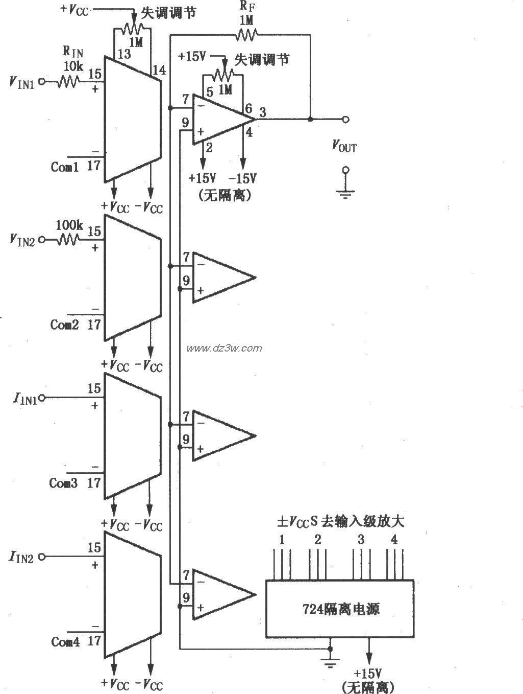 由4片ISO100构成的四通道电路图