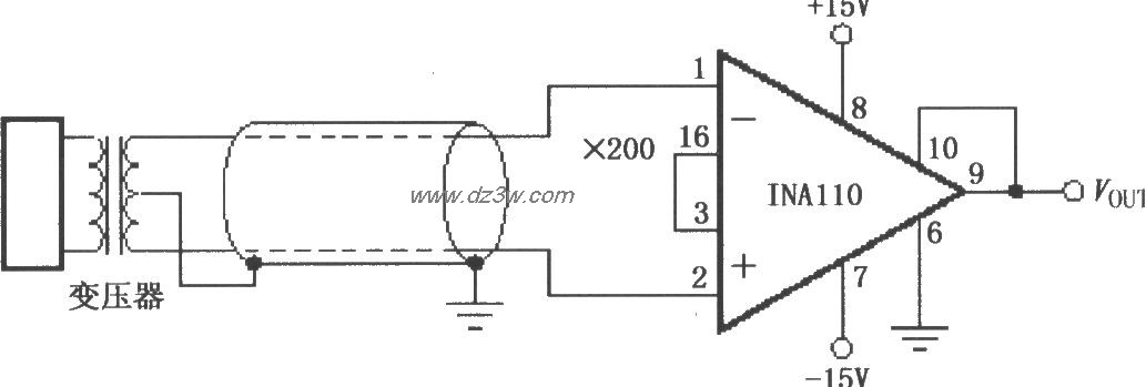 INA110变压器耦合放大电电路图