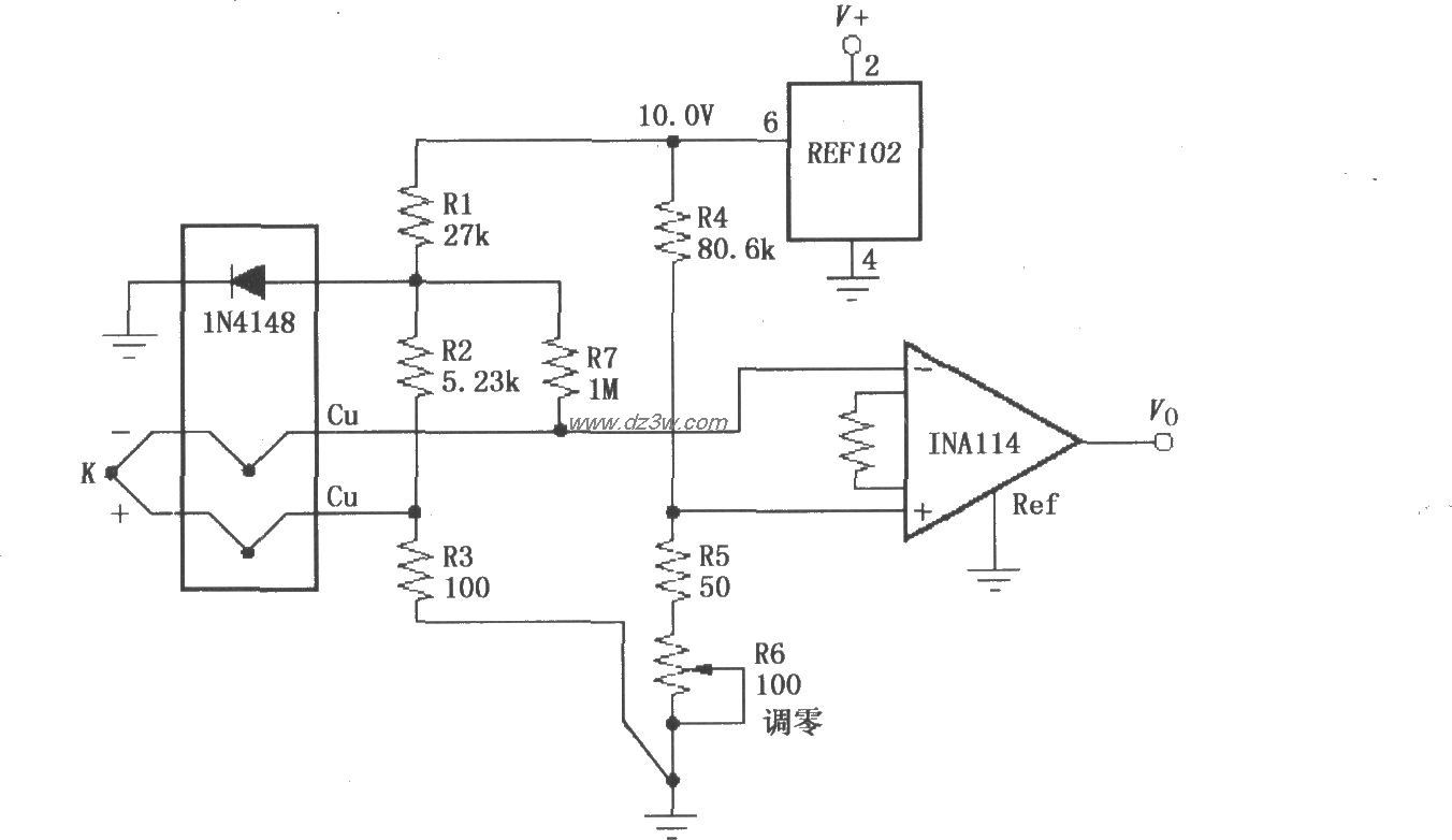 具有冷端补偿的热电偶放电路图