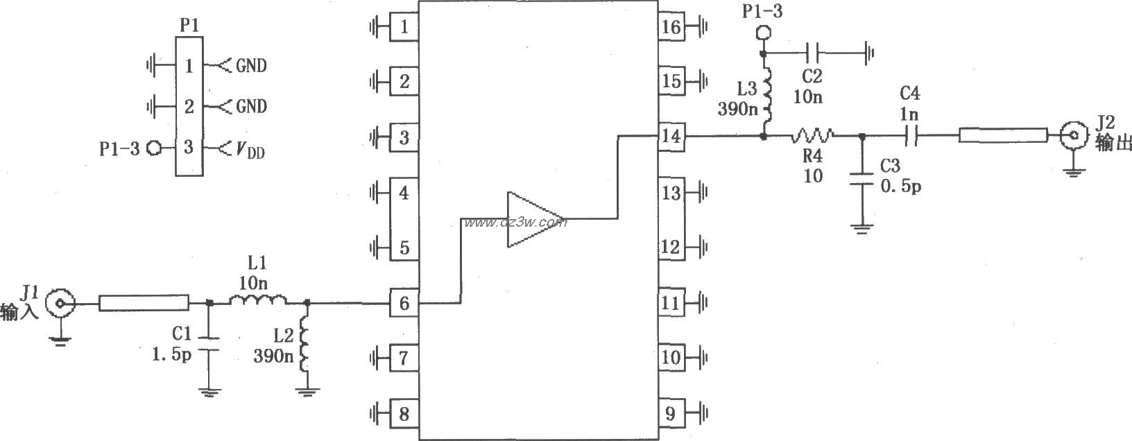 由RF2320构成的75Ω阻抗电路图